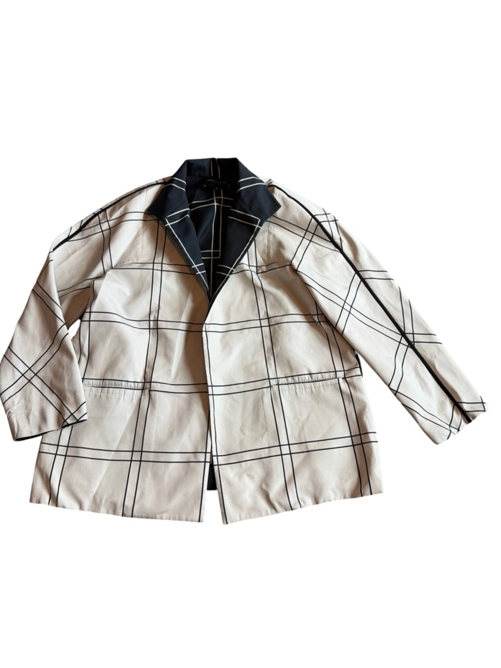 Lafayette 148 Open-Front Lightweight Jacket Windowpane Check Size XL Women's